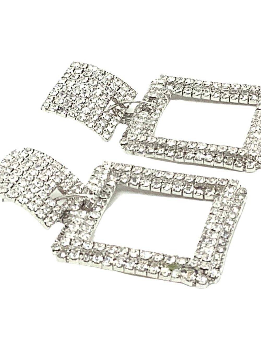 Large Square Rhinestone Dangle Earrings Glam Statement - Picture 5 of 8